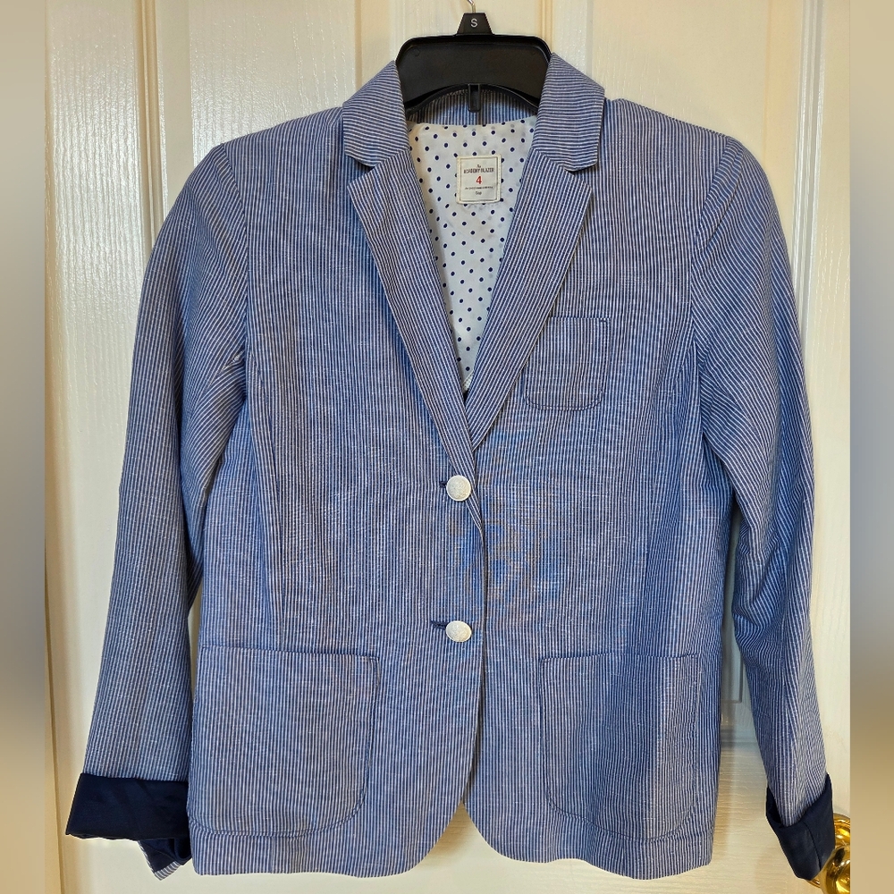 GAP Linen Cotton Striped Academy Blazer Size 4 Chambray